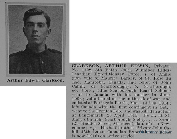Clarkson A E Pte 1122 8th Canadian Expeditionary Force Obit
