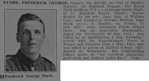 Stark F G Gnr Royal Field Artillery Obit De Ruvignys Roll Of Honour Vol 3