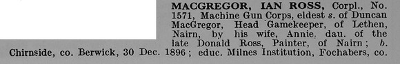 MacGregor I R Cpl 1571 Machine Gun Corps Obit Part 1 De Ruvignys Roll Of Honour Vol 5