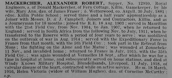 Mackkercher A R Sapper 12910 Royal Engineers Obit De Ruvignys Roll Of Honour Vol 5