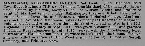 Maitland A M 2nd Lt Royal Engineers Obit De Ruvignys Roll Of Honour Vol 5