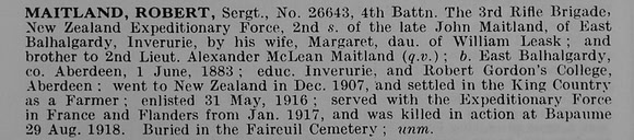 Maitland R Sergt 26643 New Zealand Rifle Brigade Obit De Ruvignys Roll Of Honour Vol 5