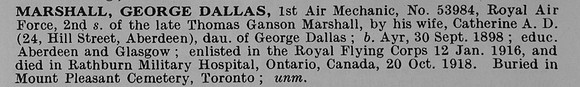 Marshall G D 1st Air Mech 53984 Royal Air Force Obit De Ruvignys Roll Of Honour Vol 5
