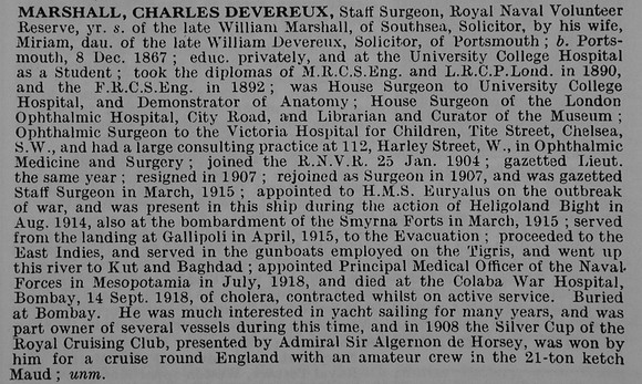 Marshall C D Staff Surgeon Royal Naval Volunteer Reserve Obit De Ruvignys Roll Of Honour Vol 5