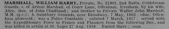 Marshall W H Pte 21903 2nd Coldstream Guards Obit De Ruvignys Roll Of Honour Vol 5