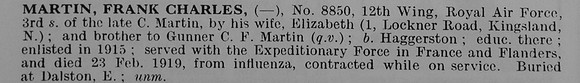 Martin F C 8850 Royal Air Force Obit De Ruvignys Roll Of Honour Vol 5