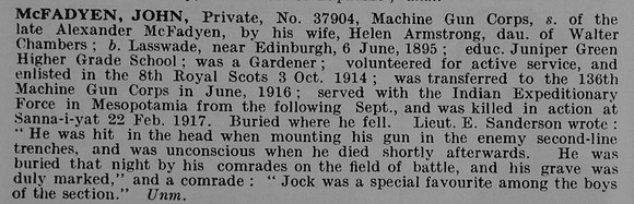 McFadyen J Pte 37904 Machine Gun Corps Obit De Ruvignys Roll Of Honour Vol 5