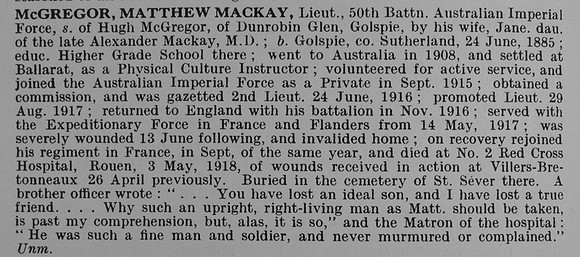 McGregor M M Lt 50th Australian Imperial Force Obit De Ruvignys Roll Of Honour Vol 5