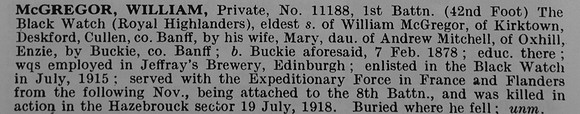 McGregor W Pte 11188 1st Black Watch Obit De Ruvignys Roll Of Honour Vol 5