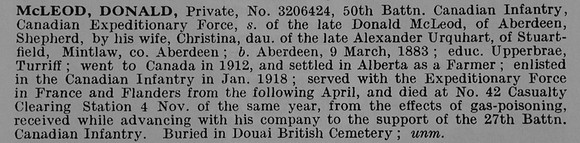 McLeod D Pte 3206424 50th Canadian Infantry Obit De Ruvignys Roll Of Honour Vol 5