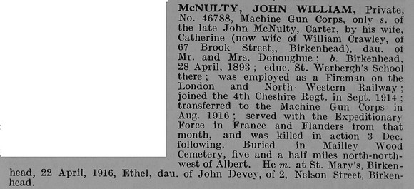 McNulty J W Pte 46788 Machine Gun Corps Obit De Ruvignys Roll Of Honour Vol 5