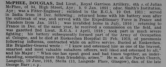 McPhee D 2nd Lt Royal Garrison Artillery Obit De Ruvignys Roll Of Honour Vol 5