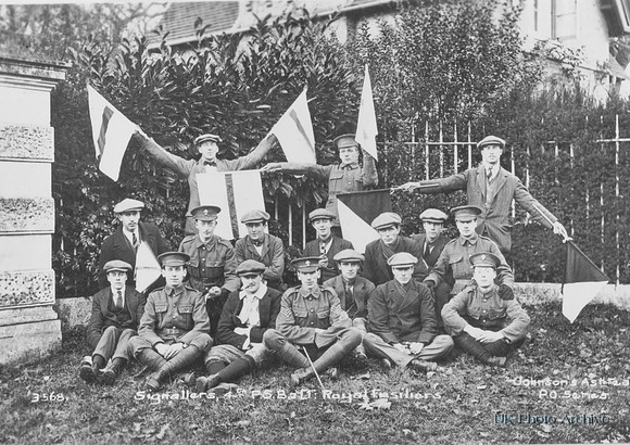 Signallers Of The 21st Royal Fusiliers (4th Public Schools Battalion) Outside The Gates Of Ashtead Park, Surrey