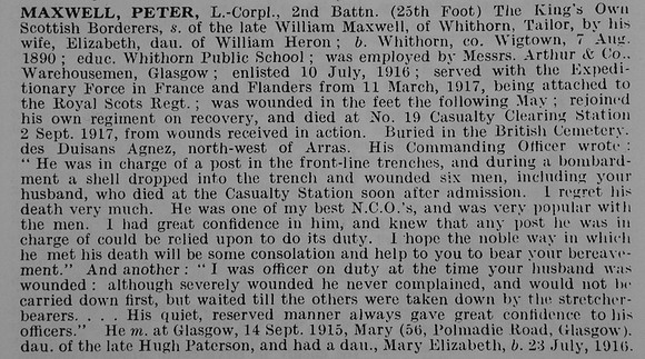 Maxwell P L/Cpl 2nd Kings Own Scottish Borderers Obit De Ruvignys Roll Of Honour Vol 5