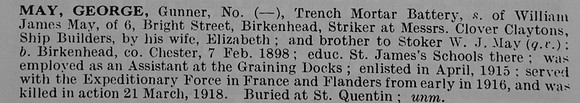 May G Gnr Trench Mortar Battery Obit De Ruvignys Roll Of Honour Vol 5