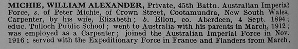 Michie W A Pte 45th Australian Imperial Force Obit Part 1 De Ruvignys Roll Of Honour Vol 5