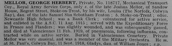 Mellor G H Pte 11817 Army Service Corps Obit De Ruvignys Roll Of Honour Vol 5