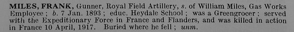 Miles F Gnr Royal Field Artillery Obit De Ruvignys Roll Of Honour Vol 5