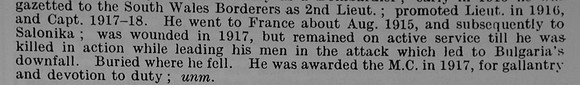 Mills E E Captain MC 7th South Wales Borderers Obit Part 2 De Ruvignys Roll Of Honour Vol 5