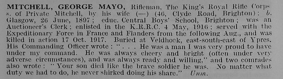 Mitchell G M Rfn R/23282 9th Kings Royal Rifle Corps Obit De Ruvignys Roll Of Honour Vol 5