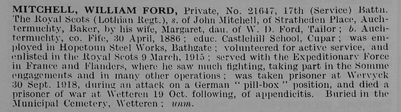 Mitchell W F Pte 21647 17th Royal Scots Obit De Ruvignys Roll Of Honour Vol 5