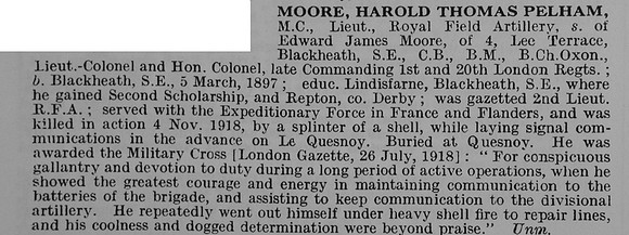 Moore H T P Lt MC Royal Field Artillery Obit De Ruvignys Roll Of Honour Vol 5