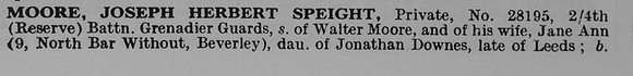 Moore J H S Pte 28195 4th Grenadier Guards Obit Part 1 De Ruvignys Roll Of Honour Vol 5