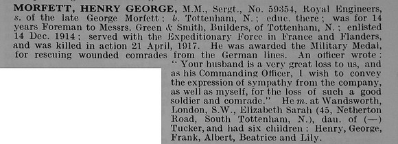 Morfett H G Sergt MM 59354 Royal Engineers Obit De Ruvignys Roll Of Honour Vol 5