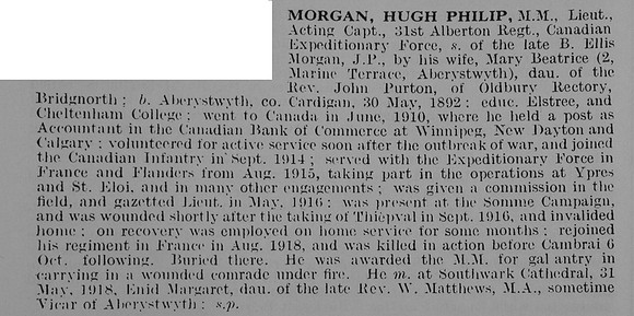 Morgan H P Lt MM 31st Canadian Infantry Obit De Ruvignys Roll Of Honour Vol 5