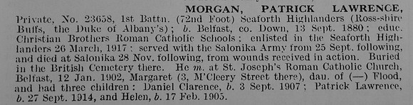 Morgan P L Pte 23658 1st Seaforth Highlanders Obit De Ruvignys Roll Of Honour Vol 5