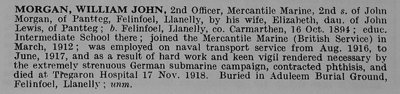 Morgan W J 2nd Officer Mercantile Marine Obit De Ruvignys Roll Of Honour Vol 5
