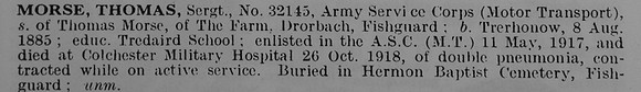 Morse T Sergt 32145 Army Service Corps Obit De Ruvignys Roll Of Honour Vol 5