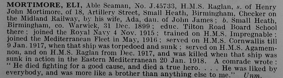 Mortimore E AB J45733 HMS Raglan Obit De Ruvignys Roll Of Honour Vol 5