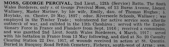 Moss G P 2nd Lt 12th South Wales Borderers Obit De Ruvignys Roll Of Honour Vol 5