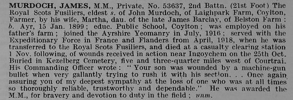 Murdoch J Pte MM 53637 2nd Royal Scots Fusiliers Obit De Ruvignys Roll Of Honour Vol 5