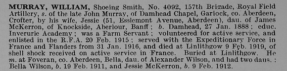 Murray W Shoeing Smith 4092 Royal Field Artillery Obit De Ruvignys Roll Of Honour Vol 5