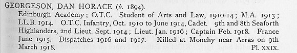 Georgeson D H Captain 8th Seaforth Highlanders Obit