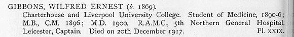 Gibbons W E Captain Royal Army Medical Corps Obit