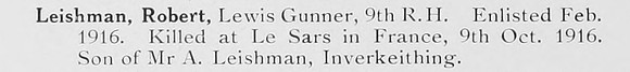Leishman R Lewis Gunner 9th Black Watch