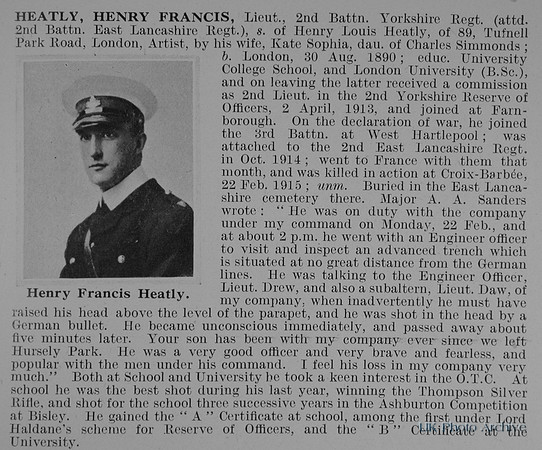Heatly H F Lt 2nd Yorkshire Regiment Obit