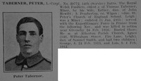 Taberner P LCpl 20772 14th Royal Welsh Fusiliers Obit De Ruvignys Roll Of Honour Vol 3