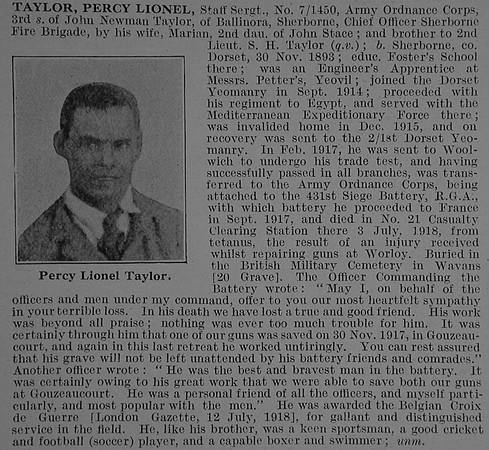 Taylor P L Staff Sergt 71450 Army Ordnance Corps Obit De Ruvignys Roll Of Honour Vol 3