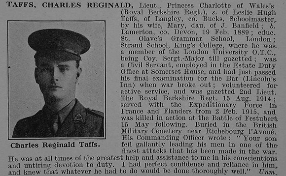Taffs C R Lt 1st Royal Berkshire Regiment Obit De Ruvignys Roll Of Honour Vol 4