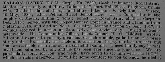 Tallon H Cpl 72320 Royal Army Medical Corps Obit Part 1 De Ruvignys Roll Of Honour Vol 4