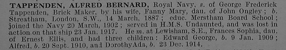Tappenden A B AB 223171 H.M.S. Undaunted Royal Navy Short Obit De Ruvignys Roll Of Honour Vol 4