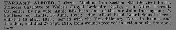 Tarrant A L/Cpl 8th Royal Berkshire Regiment Short Obit De Ruvignys Roll Of Honour Vol 4