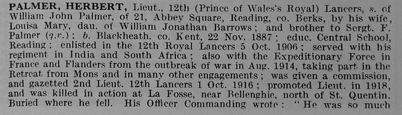 Palmer H Lt 12th Lancers Obit Part 1