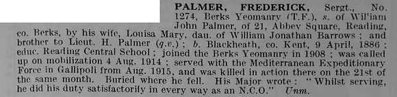 Palmer F Sergt 1274 Berkshire Yeomanry