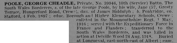 Poole G C Pte 39946 10th South Wales Borderers