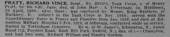 Pratt R V Sergt 205351 Tank Corps